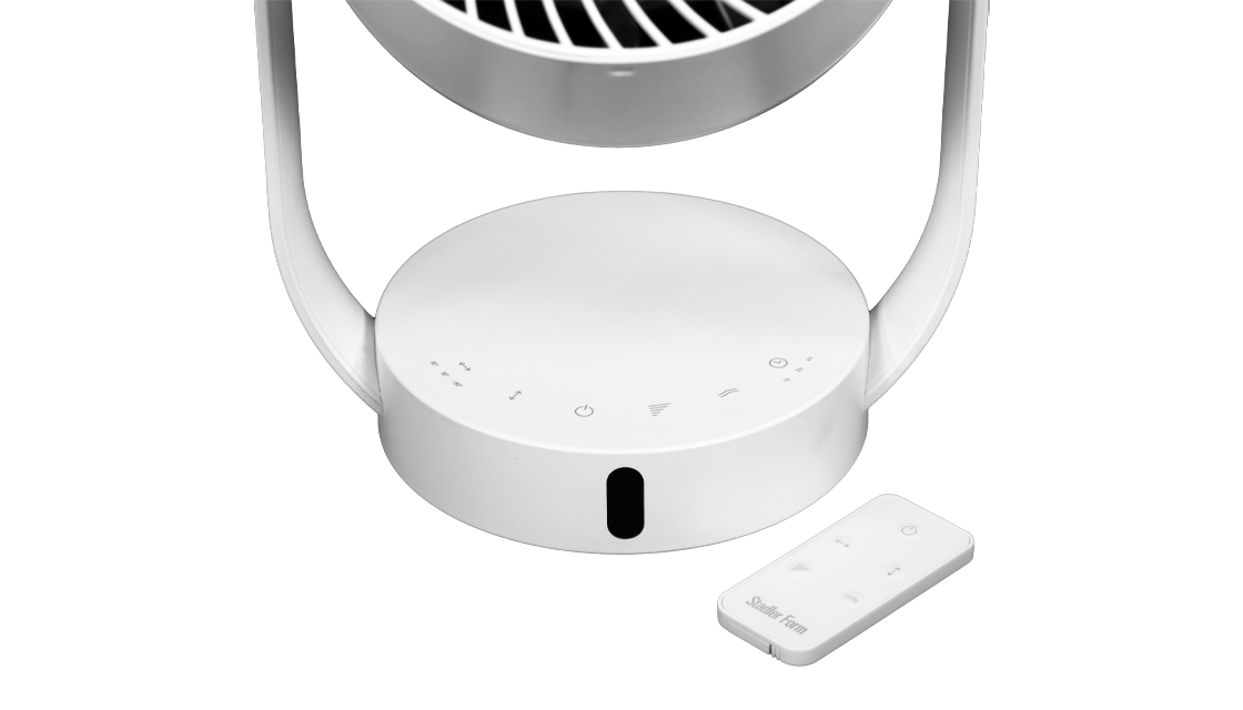 Stadler Form Leo table fan close-up from control panel and remote