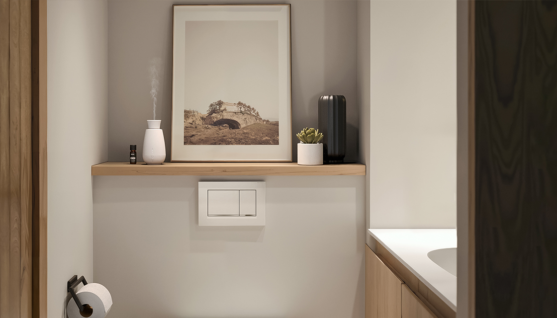Stadler Form Ella aroma diffuser in white in a bathroom