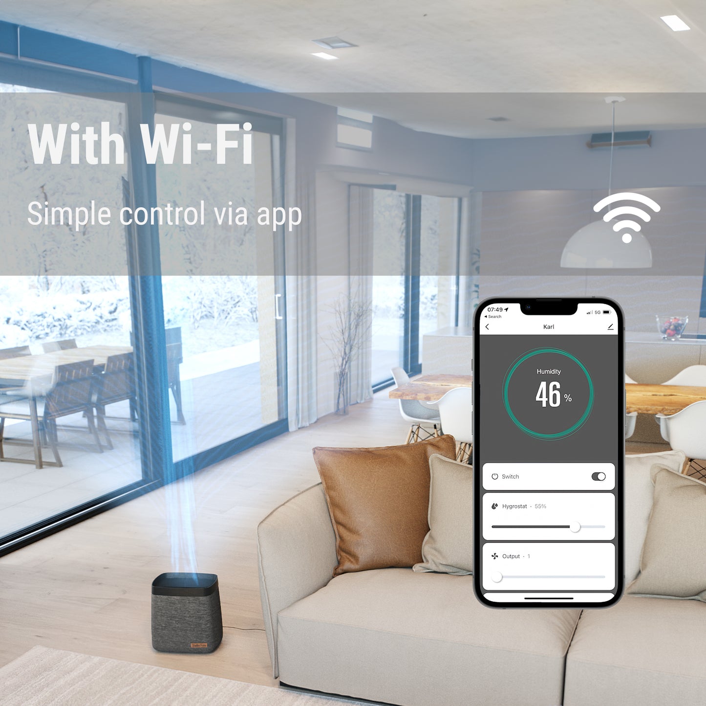 Stadler Form Karl humidifier can be controlled via app