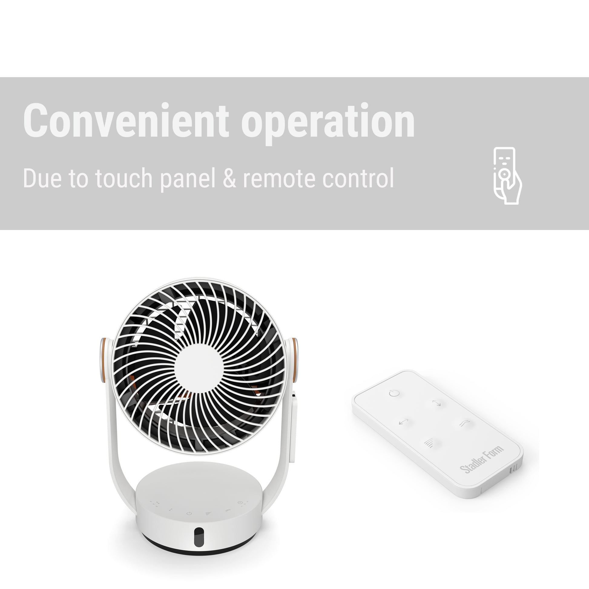 Stadler Form Leo table fan with remote control and touch panel