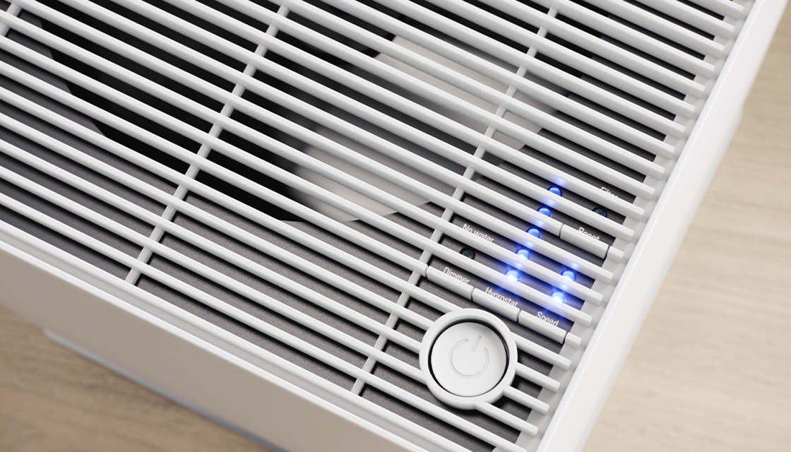 Stadler Form Oskar humidifier close-up from control panel