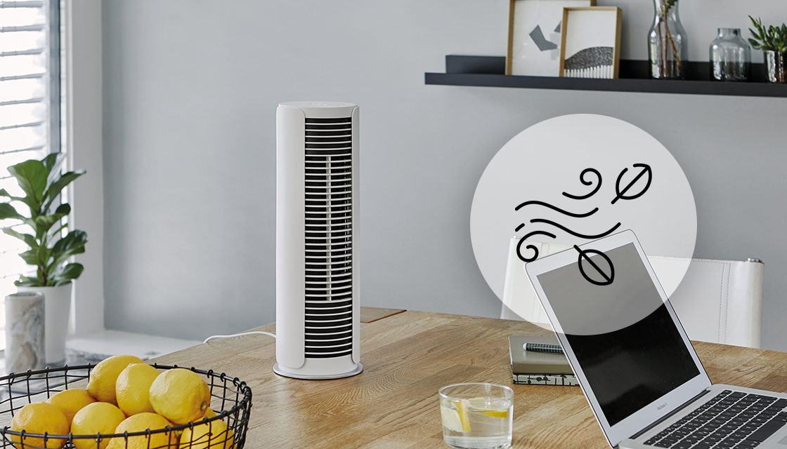 Stadler Form Peter litte table fan on a home office desk